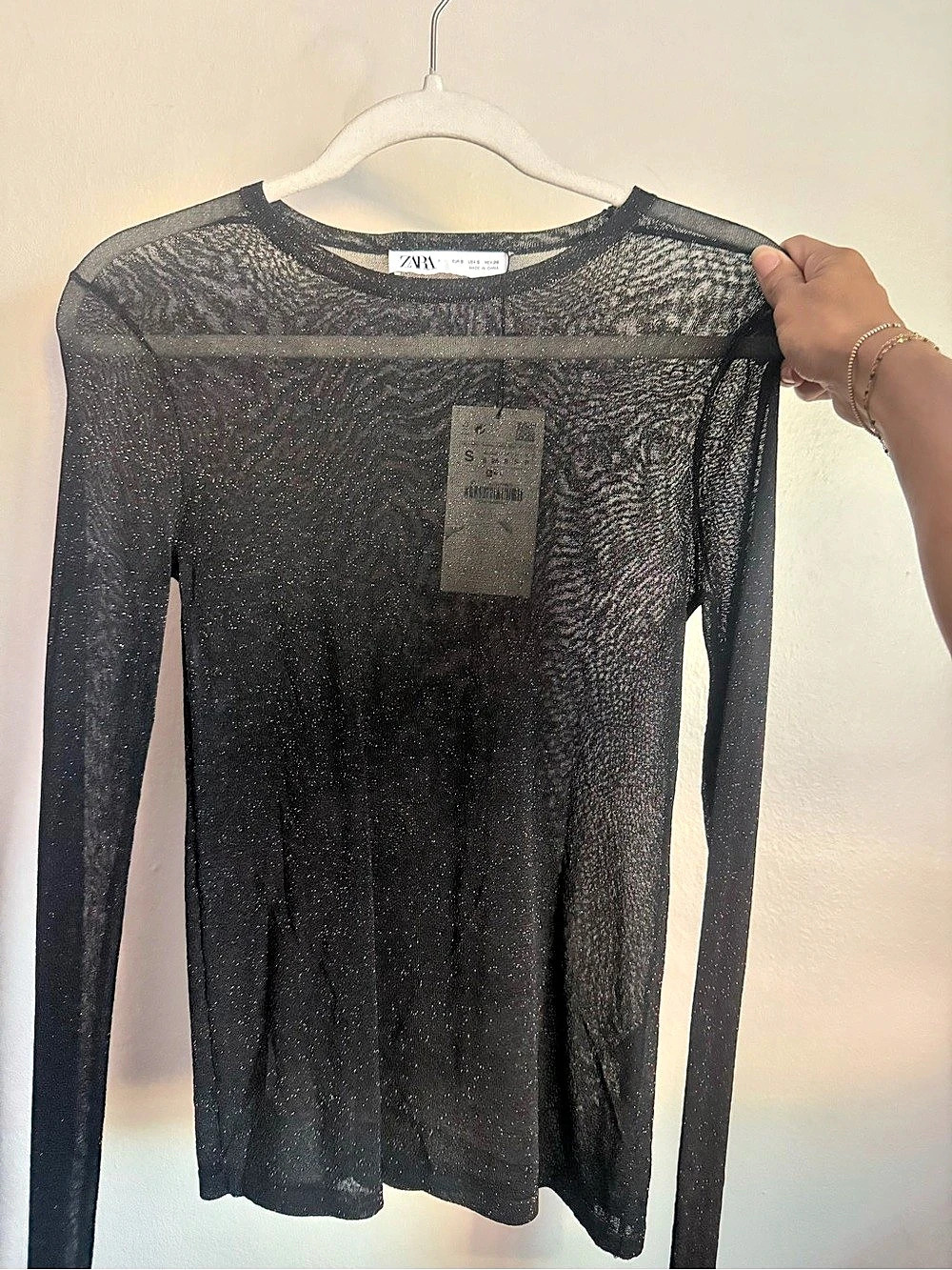 Zara Black Sheer Long Sleeve Top